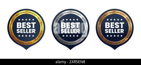 Bestseller, Produktvektorabzeichen bester Qualität. Luxuriöse Ringetiketten in Gold, Silber, Bronze, dunkel und Gold. Für Symbol, Logo, Zeichen, Siegel, Symbol, Stempel Stock Vektor