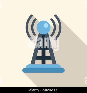 Der hohe Funkturm mit einer blauen Kugel auf der Oberseite überträgt Signale, die Kommunikation und Konnektivität darstellen Stock Vektor