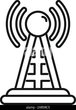 Einfaches Zeilensymbol, das einen Telekommunikationsturm darstellt, der Funkwellen sendet Stock Vektor