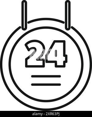 Einfaches schwarz-weißes Symbol eines Schilds, das 247 Öffnungszeiten anzeigt Stock Vektor