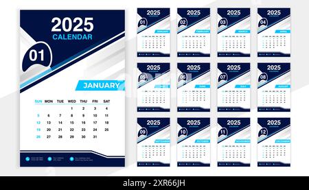 Calendar 2025-Designvorlage, abstrakter Planer, optimal für Büro, Unternehmen Stock Vektor