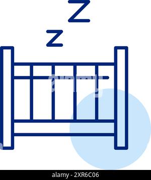 Babybett- und Schlafsymbole. Erholsame Kindergarteneinrichtung. Pixelperfektes, bearbeitbares Konturvektorsymbol Stock Vektor