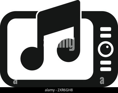 Schwarzes Glyph-Symbol, das ein Smartphone darstellt, das einen Song abspielt, und ein Musik-Streaming-Dienst oder eine Multimedia-App symbolisiert Stock Vektor