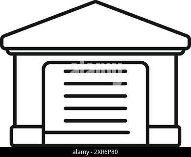 Einfaches, großes, privates Garagengebäude mit geschlossenem Tore Line Icon Konzept Stock Vektor