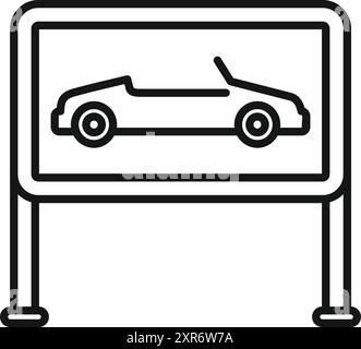 Liniensymbol eines Parkschilds mit der Silhouette eines Cabrios Stock Vektor