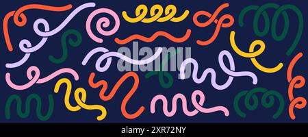 Abstrakte organische Formen. Vektorkritzelemente. Niedliche Kritzeleien und verspielte, groovige Schnurrschlinien. Set mit einfachen Strichen für Zeichentrickfilme. Kurve trendig geometrisch Stock Vektor