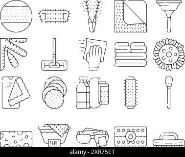 Mikrofaser Für Clean Collection Icons Set Vektor Stock Vektor