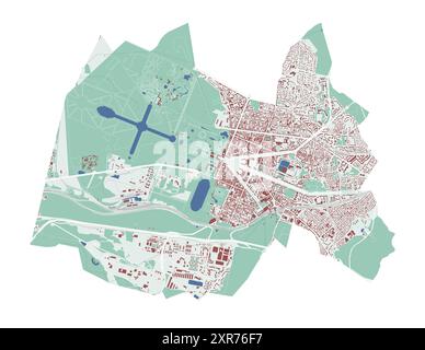 Versailles Karte, Frankreich. Stadtplan, Vektor-Straßenkarte mit Gebäuden und Straßen, Parks und Flüssen. Stock Vektor