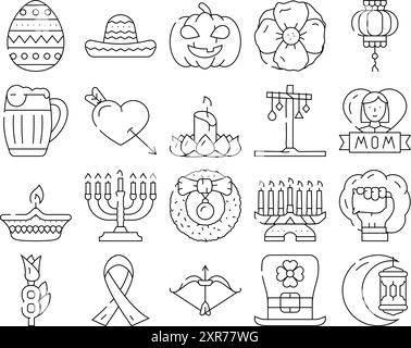 Feiertage Feier Zubehör Icons Set Vektor Stock Vektor