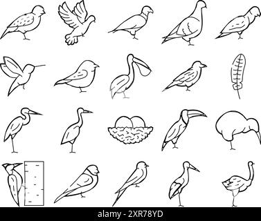 Vogelflug Und Eier In Nest Icons Set Vector Stock Vektor