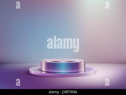 Lebendiges holografisches 3D-Podium vor einem traumhaften Hintergrund mit Farbverlauf, perfekt für die Präsentation futuristischer Technologieprodukte Stock Vektor