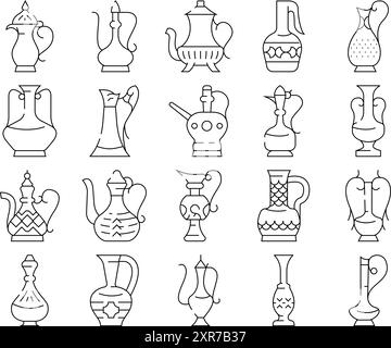 Arabischer Krug Traditional Container Icons Set Vector Stock Vektor