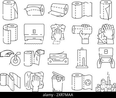 Papiertuch Küchenrolle Taschentücher Symbole Set Vektor Stock Vektor