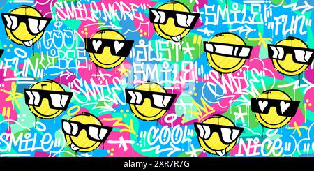 Kreative Trendige Abstrakte Street Art Graffiti Stil Happy Smile Face Nahtlose Hintergrundvorlage Stock Vektor