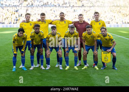 Broendby, Dänemark. August 2024. Das Startelf von Broendby IF für das Qualifikationsspiel der UEFA Conference League zwischen Broendby IF und Legia Warszawa im Broendby Stadion in Broendby. Quelle: Gonzales Photo/Alamy Live News Stockfoto