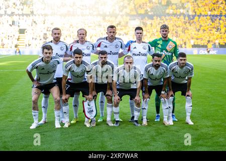 Broendby, Dänemark. August 2024. Das Startelf von Legia Warszawa für das Qualifikationsspiel der UEFA Conference League zwischen Broendby IF und Legia Warszawa im Broendby Stadion in Broendby. Quelle: Gonzales Photo/Alamy Live News Stockfoto