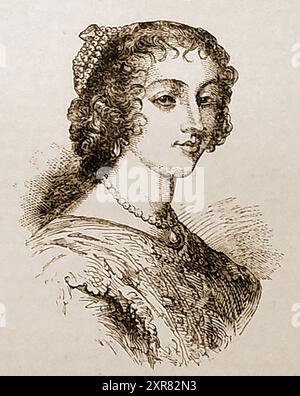 Ein altes Porträt von Henrietta Maria / Henriette Marie von Frankreich, Königin von König Karl I. von England, Schottland und Irland. (1609-1669). Obwohl sie nicht gekrönt war, wurde sie offiziell in England als Queen Mary - UN vieux Portrait d’Henrietta Maria / Henriette Marie de France, reine du roi Charles Ier d’Angleterre, d’Ecosse et d’Irlande bekannt. (1609-1669). Elle était Official connue en Angleterre sous le nom de Queen Mary - Stockfoto