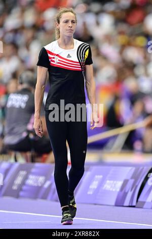 Paris, Frankreich. August 2024. Die belgische Athletin Noor Vidts wurde am Freitag, den 9. August 2024, in Paris beim Leichtathletikwettbewerb bei den Olympischen Spielen 2024 in Paris, vorgestellt. Die Spiele der XXXIII. Olympiade finden vom 26. Juli bis 11. August in Paris statt. Die belgische Delegation zählt 165 Athleten, die in 21 Sportarten antreten. BELGA FOTO DIRK WAEM Credit: Belga News Agency/Alamy Live News Stockfoto