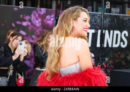 London, Großbritannien. Blake Lively fotografierte am 8. August 2024 bei der britischen Gala-Screening "IT Ends With US" auf dem Odeon Luxe Leicester Square. Bild von Julie Edwards. Quelle: JEP Celebrity Photos/Alamy Live News Stockfoto