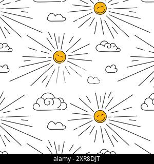 Doodle Hintergrund, Sonne und Wolken Stock Vektor