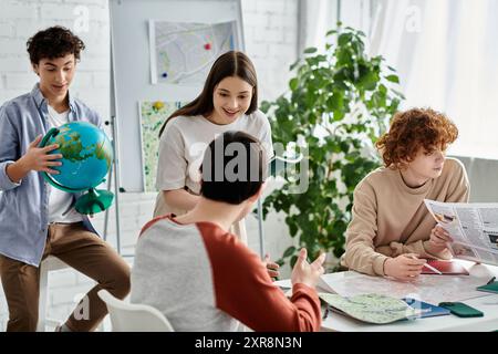 Jugendliche engagieren sich am UN-Modell, diskutieren globale Themen. Stockfoto