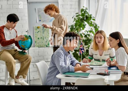 Teenager beteiligen sich an einer Modell-UN-Konferenz, einer diplomatischen Debatte. Stockfoto