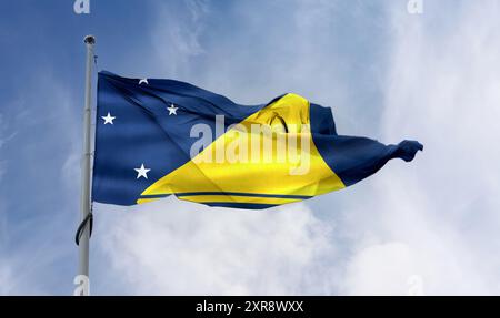 3D-Darstellung einer Tokelau-Flagge - realistisch winkende Stoffflagge Stockfoto