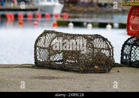 Hummerkisten an Land gelagert Stockfoto