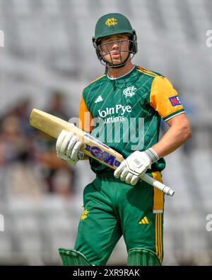 Nottingham, Großbritannien. August 2024. Jack HAYNES von Nottingham Outlaws übertrumpft das Royal London One-Day Cup Group B Spiel Nottinghamshire gegen Gloucestershire in Trent Bridge, Nottingham, Vereinigtes Königreich, 9. August 2024 (Foto: Mark Dunn/News Images) in Nottingham, Vereinigtes Königreich am 9. August 2024. (Foto: Mark Dunn/News Images/SIPA USA) Credit: SIPA USA/Alamy Live News Stockfoto