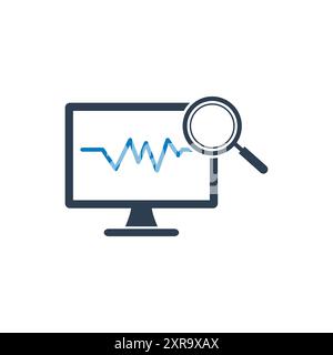 Symbol Business Data Analysis (Geschäftsdatenanalyse). Mit Computer- und Lupensymbolen. Bearbeitbare Illustration Des Abgewickelten Vektors. Stock Vektor