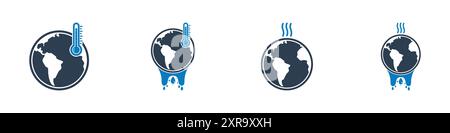 Symbolgruppe Klimawandel. Sammlung von globalen Würmungs-, Thermometer-, Globe-, Wärme- und weiteren Symbolen. Bearbeitbare Illustration Des Abgewickelten Vektors. Stock Vektor