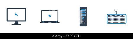 Symbolgruppe Computergerät. Sammlung von Desktop-, Laptop-, PC-, CPU-, Tastatur- und weiteren Symbolen. Bearbeitbare Illustration Des Abgewickelten Vektors. Stock Vektor