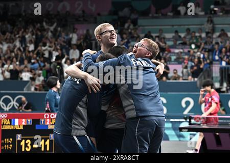 Paris, Frankreich. August 2024. Tischtennis Frankreich gegen Japan-Paris 2024 Olympische Sommerspiele, Paris 2024, Paris, Frankreich am 9. August 2024. Foto: David Niviere/ABACAPRESS. COM Credit: Abaca Press/Alamy Live News Stockfoto