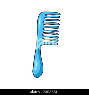 Blauer Kamm. Illustration eines Prinzessinnen-Accessoires im kindlichen Cartoon-Stil. Isoliertes, süßes Clipart auf weißem Hintergrund. Farbige Kunst mit einer Umrandung Stockfoto