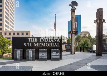 Indianapolis, Indiana - 26. Juli 2024: Blick auf das 11. September Memorial am Canal Walk in Downtown Indianapolis. Stockfoto