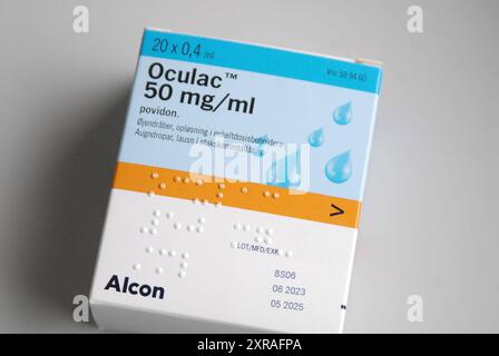 Kastrup/Copenhagen/Denmark/09 August 2024/Alcon oculac 50 mg/ml Augentropfen in Kastrup amager Copenhagen. Foto. Bilder von Francis Joseph Dean/Dean sind nicht für kommerzielle Zwecke bestimmt Stockfoto