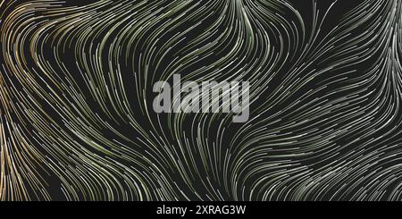 Dunkles kurvenförmiges, vertikal fließendes Streifenmuster - moderner, digital generierter abstrakter Hintergrund, kreatives Design in bearbeitbarer Vektorform Stock Vektor