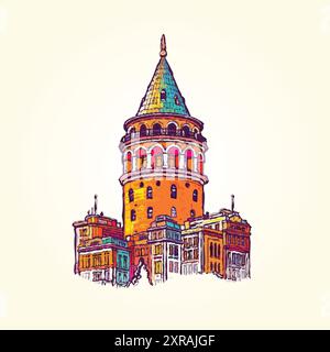 Galata Tower Illustration gemacht mit Vektorkreiden Maltechnik Stock Vektor