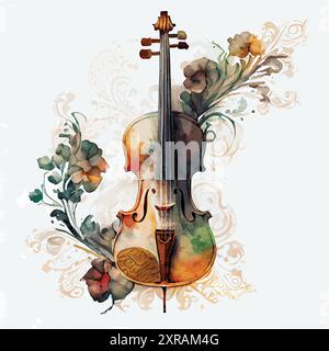 Ornamentale Vektor-Aquarellillustration der Geige Stock Vektor