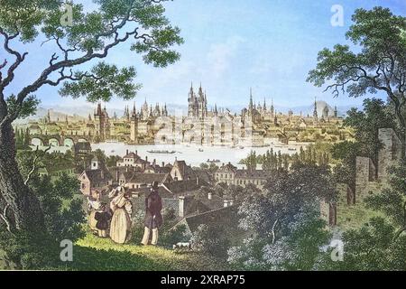 Historische Ansicht, 19. Jahrhundert, von der Stadt Prag, Tschechien, digitale restaurierte Reproduktion von einer Vorlage aus dem 19. Jahrhundert, Datum nicht angegeben Stockfoto