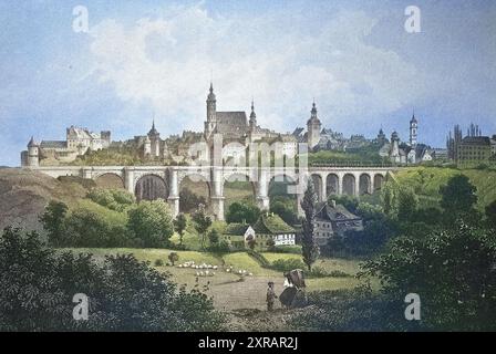 Historische Ansicht, 19. Jahrhundert, von der Stadt Bautzen, Sachen, Deutschland, Digital restaurierte Reproduktion von einer Vorlage aus dem 19. Jahrhundert, Datum nicht angegeben Stockfoto