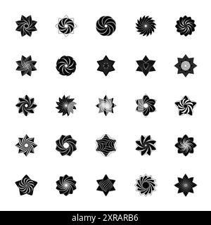 Y2K Sternformen Silhouette Vektor-Symbolsatz. Abstrakte, minimalistisch geometrische Stars im trendigen Retro-Stil der 2000er Jahre. Weltraumkosmos-Galaxiekonzept Stock Vektor