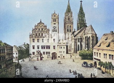 Historische Ansicht, 19. Jahrhundert, von der Stadt Oschatz, Sachsen, Deutschland, digitale restaurierte Reproduktion von einer Vorlage aus dem 19. Jahrhundert, Datum nicht angegeben Stockfoto