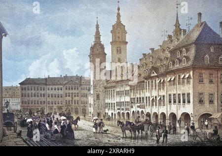 Historische Ansicht, 19. Jahrhundert, von der Stadt Chemnitz, Sachsen, Deutschland, digitale restaurierte Reproduktion von einer Vorlage aus dem 19. Jahrhundert, Datum nicht angegeben Stockfoto