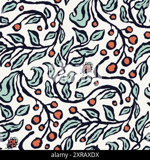 Inky Pinsel streichelt nahtloses Blumenmuster Stock Vektor