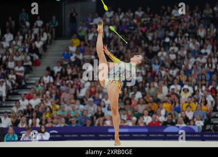 9. August 2024: Margarita Kolosov (Deutschland) tritt am 14. Tag der Olympischen Spiele in der La Chapelle Arena in Paris an. Ulrik Pedersen/CSM. Stockfoto