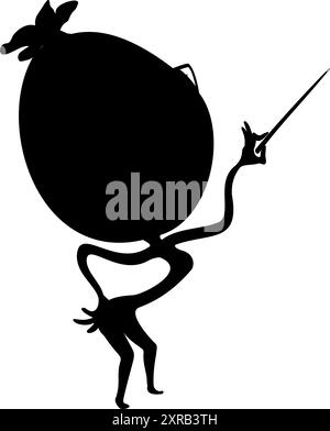 Vektorform einer Zeichentrickwassermelone mit Brille, die den Zeiger in der Hand hält. Stock Vektor