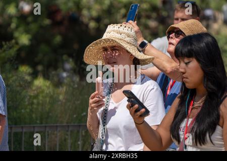 Barcelona, Spanien. August 2024. Spanien beginnt mit einer neuen Hitzewelle, die voraussichtlich extrem sein wird, mit normalisierten Temperaturen von 40 Grad. ESPA-a comienza una nueva ola de calor, que se prev extrema, con temperaturas normalizadas de 40 grados. News cronaca -Barcelona, Spanien Freitag, 9. August 2024 (Foto: Eric Renom/LaPresse) Credit: LaPresse/Alamy Live News Stockfoto