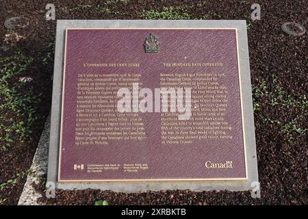 Eine Plaque Commorative à Cambrai L'OFFENSIVE DES CENT JOURS Stockfoto