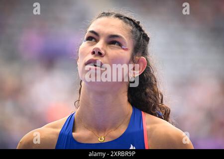 Saint Denis, Frankreich. August 2024. LAZRAQ KHLASS Auriana ( FRA ), Leichtathletik, Heptathlon-Javelin-Wurf der Frauen während der Olympischen Spiele Paris 2024 am 8. August 2024 im Stade de France in Saint-Denis bei Paris, Frankreich - Foto Federico Pestellini/Panoramic/DPPI Media Credit: DPPI Media/Alamy Live News Stockfoto